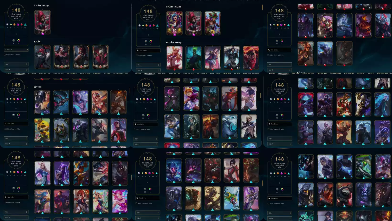 LOL  148 SKIN 3 TIM 13 ĐỎ 78 SỬ THI 1 ĐA SẮC CAM RANK VÀNG